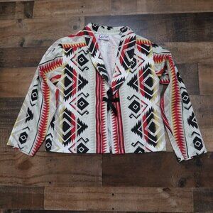 Sas'Sa Vintage 90s Womans Medium Aztec Tribal Tie Front Top Western Cowgirl